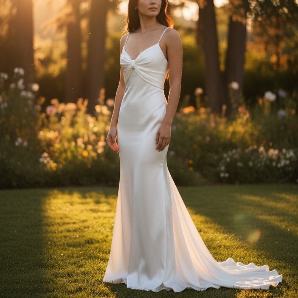 🤍 NOEL & JEAN by Katie May Ivory White Breathless Twist Bodice Trumpet Gown 10 - Picture 2 of 7